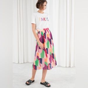 & OTHER STORIES Pleated Patchwork Floral Midi Skirt
